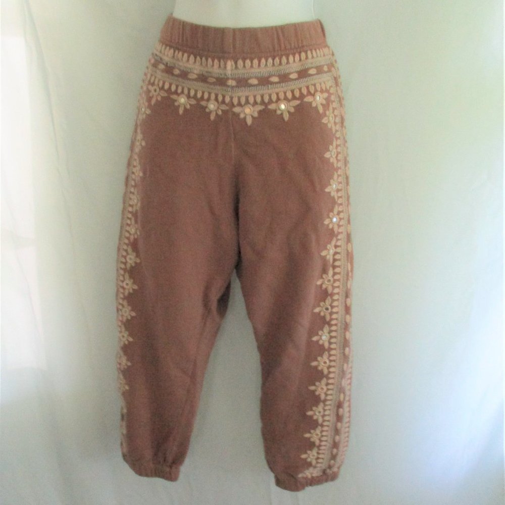 FREE PEOPLE ONE THREE WISHES EMBROIDERED Balloon SweatPant BROWN L